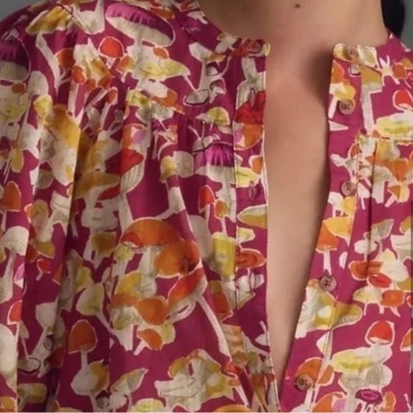 Anthropologie | Maeve Pink Orange Mushroom Print Button Shirt Blouse Top 2X - Picture 2 of 10